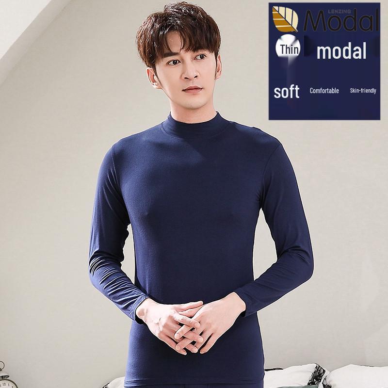Men's Autumn Ultra-Thin Modal Long-Sleeve Mid-Neck T-Shirt for Middle-Aged & Elderly