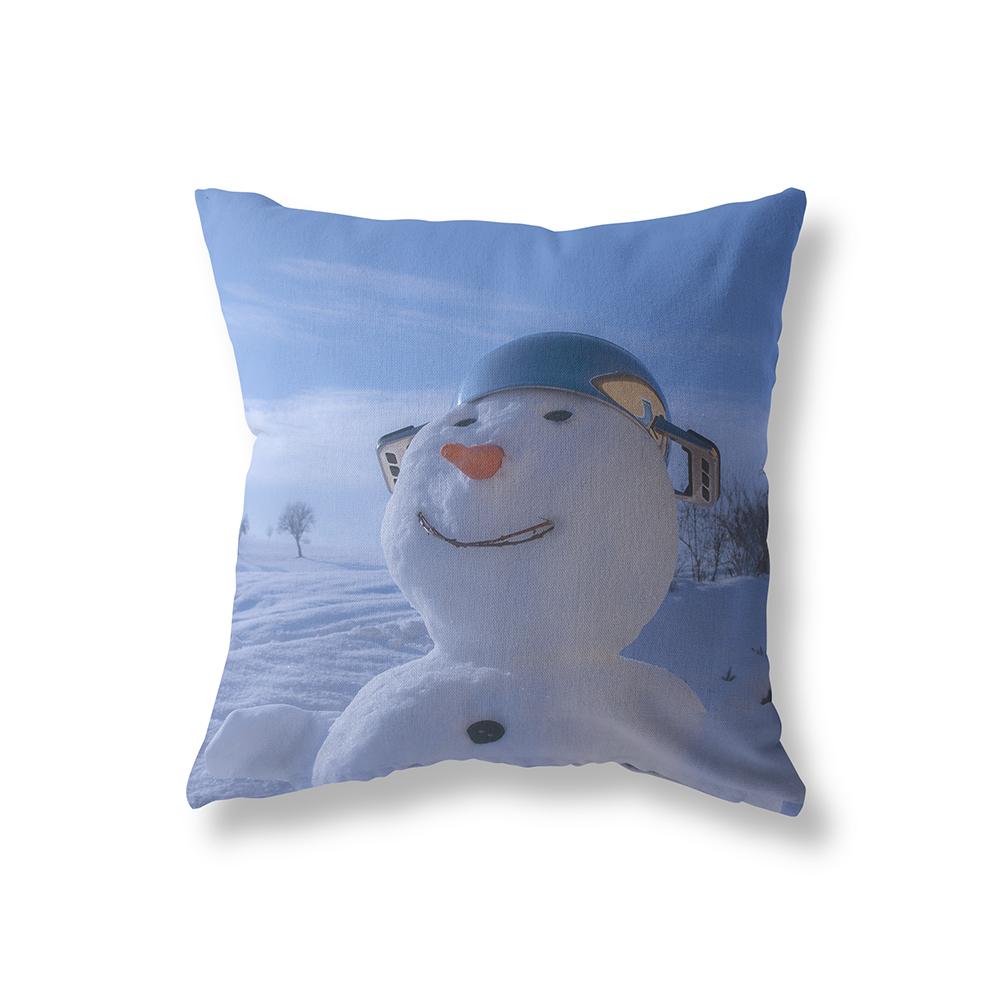 Merry Christmas Cute Snowman Print Pattern Polyester Cushion Cover Home Living Room Sofa Decoration Square Pillow Pillow Cover