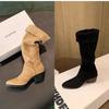 Grape Woman Elegant Small Pointed Head Retro Matte Thin Medium Tube Thick Heel Thin Pile Boots Woman