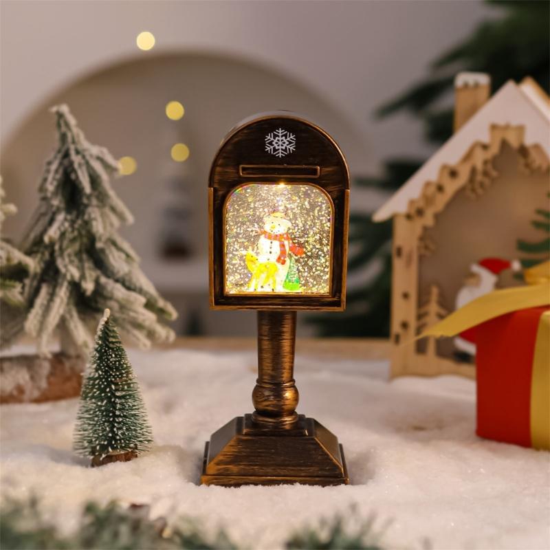 Glowing Musical Christmas Mailbox Crystal Night Light for Indoor Holiday Room Decoration USB Powered Table Lamp