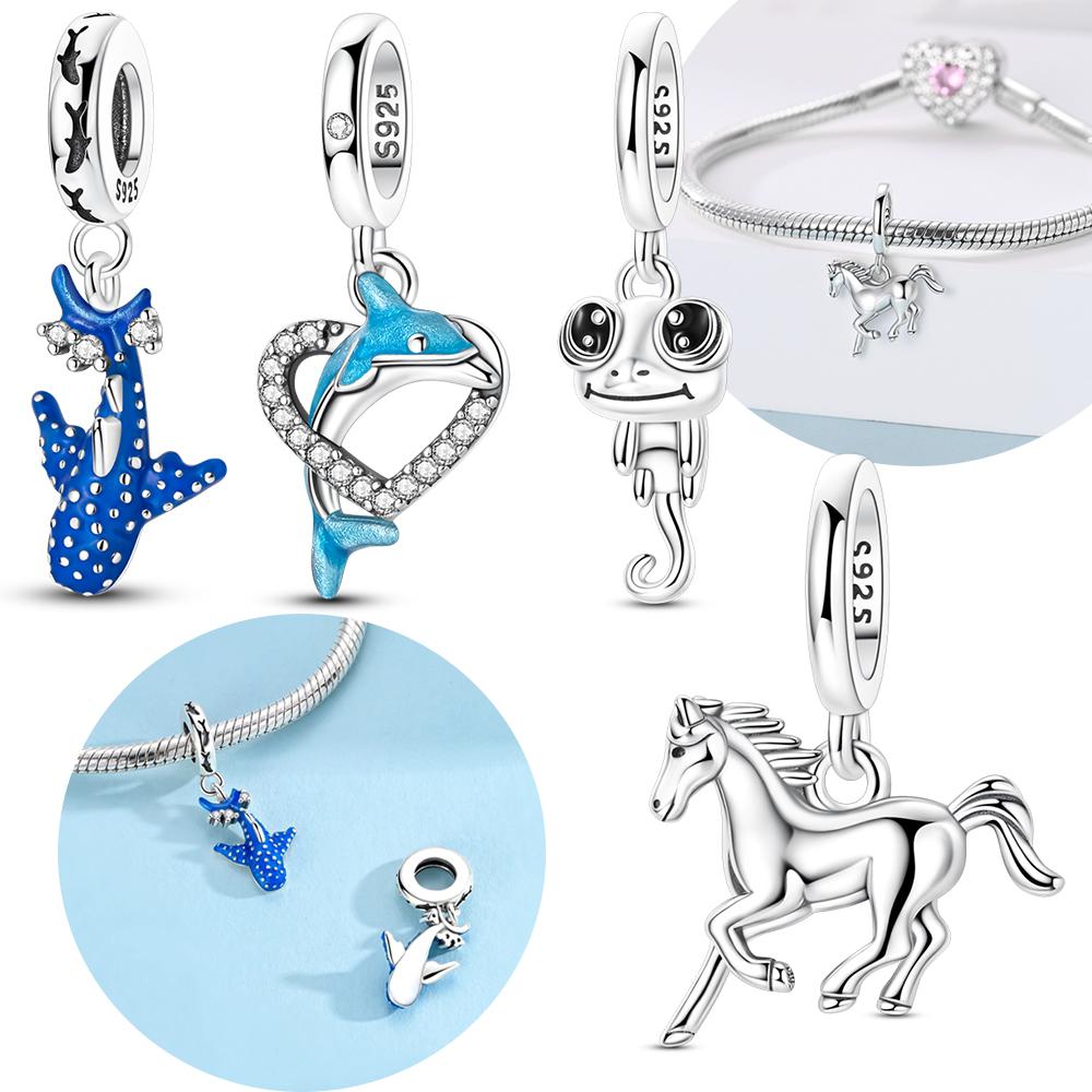 Blue Whale Dolphin Frog Pendant Animal Horse Beads Fit Bracelet Fine Gift Accessory Diy Making Jewelry Accessory