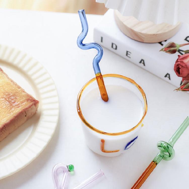 Colorful Glass Straws Reusable Drinking Straw Spiral Shape Easy to Use Clean