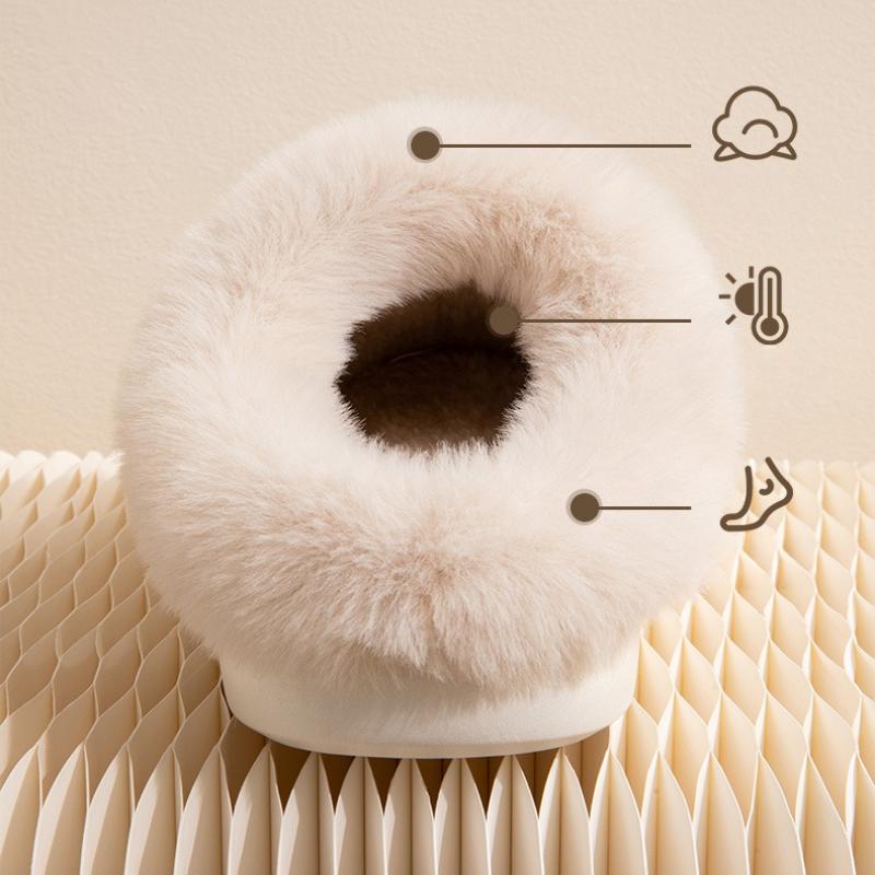 Winter Warme Zuhause Pelz Damen Hausschuhe Luxus Wasserdicht PU Leder Plüsch Paar Baumwollschuhe Indoor Schlafzimmer Flache Absätze Flauschiger Slipper