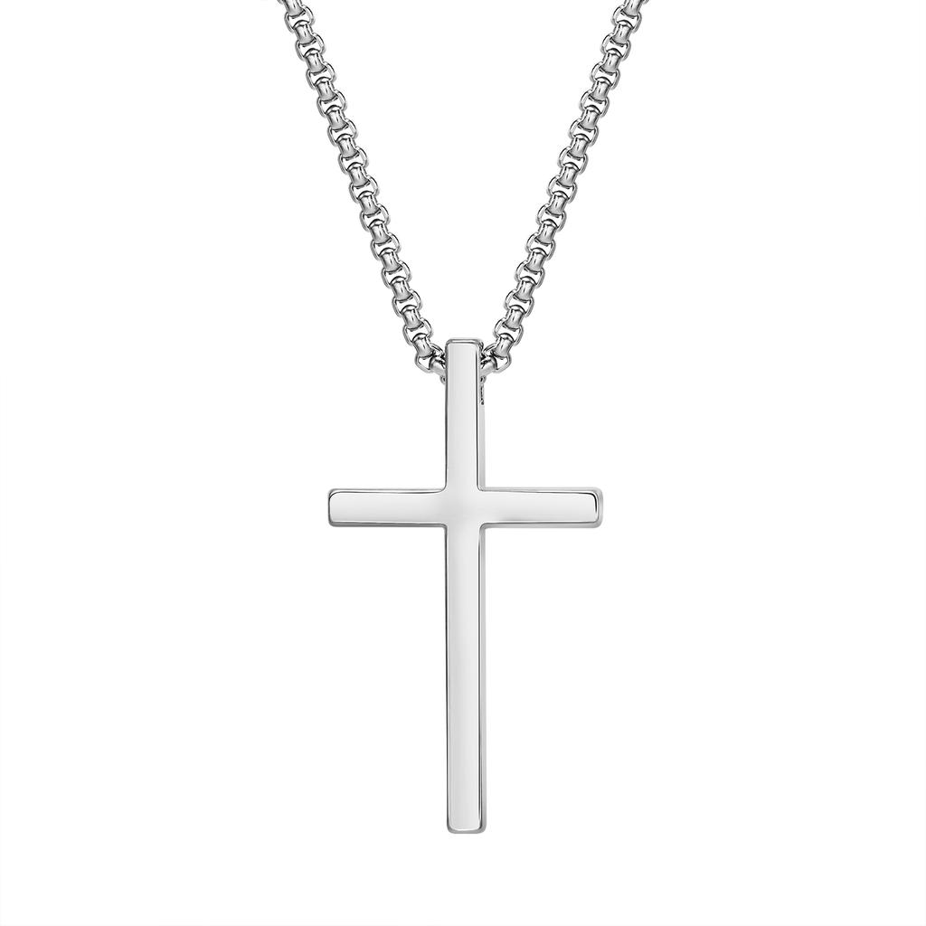 Stainless Steel Cross Pendant Necklace for Men Women, Unisex Simple Religion Necklace, Fashion Jewelry Chain Length 60cm/55cm