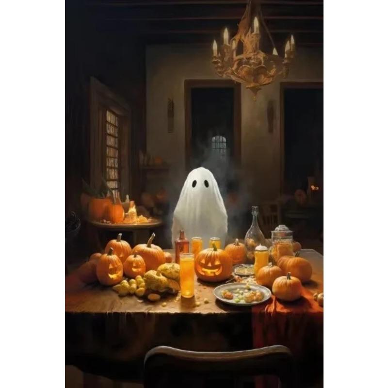 Halloween Ghost Poster Cute Ghost Forest Canvas Printing Poster Wall Art Festival Decoration Painting for Home Living Room Decor