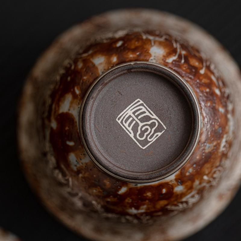 Old Rock Mud Teacups Flower Gilded Silver Gaiwan Chinese Kung Fu Teaware Stoneware Retro Tea Tureen Japanese Ceramic Drinkware