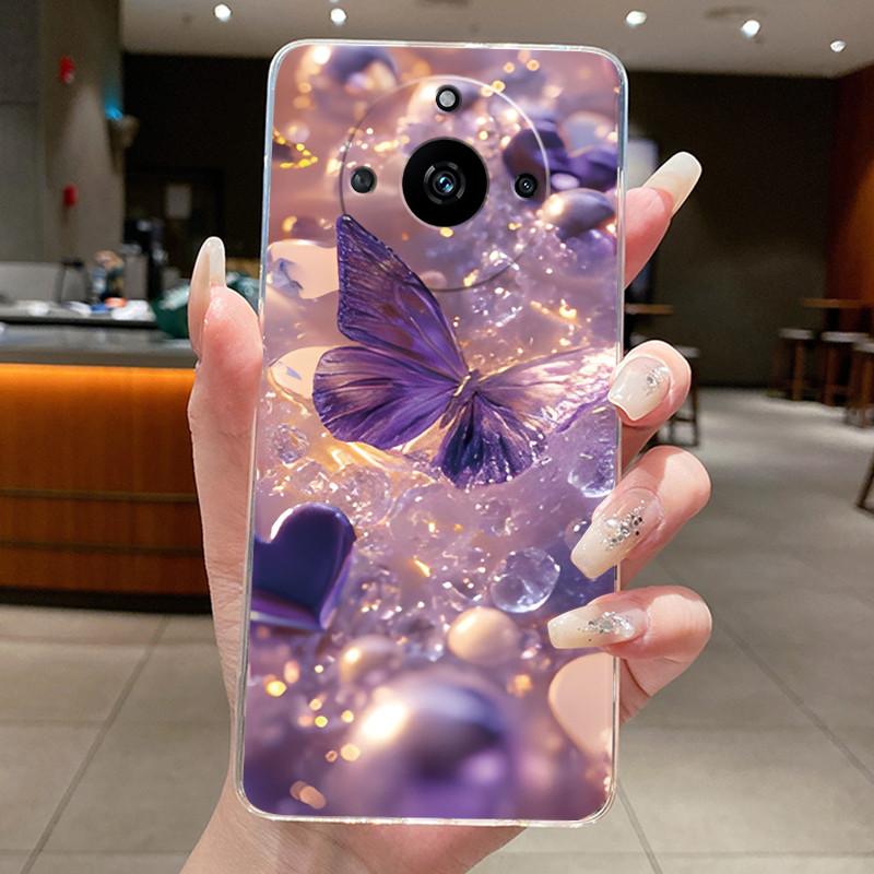 Hülle Für Realme 11 Pro+ 5G Hülle Luxus Mode Schmetterling Blume Transparent Weich TPU Silikon Handyhülle Für Realme 11 Pro Plus Hülle