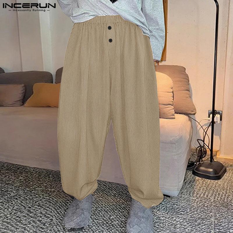 INCERUN Men Elastic Waist Striped Print Casual Loose Harem Pants Trousers with Pocket