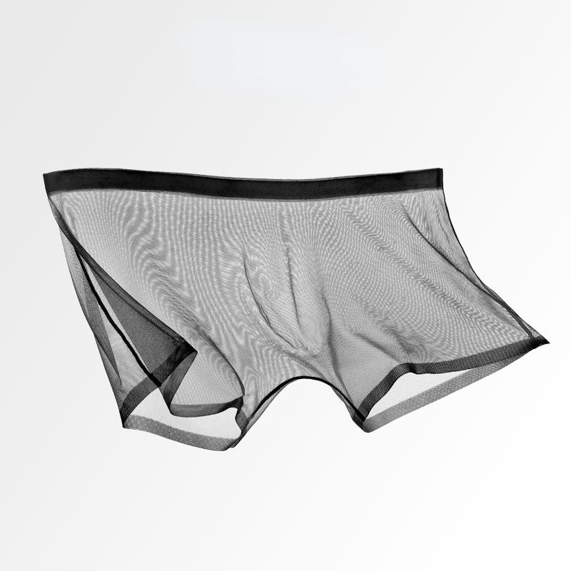 2pc Men's Thin Transparent Panties Mid-waist Mesh Sexy Boxer Shorts Capsule Pocket Breathable Nude Youth Boxers Ultra-thin