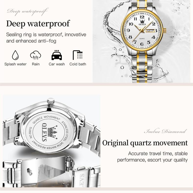 Box With 5567 Gift Olevs Waterproof Steel Band Calendar Trend Men Watches Quartz Watches