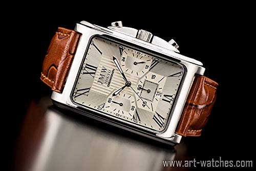 JMW TOKYO Herrenuhr quadratisch in Weißsilber & Braun. Limitierte Auflage Seiko Quarzwerk mit Echtlederarmband. Einfach und beliebt für Unternehmen