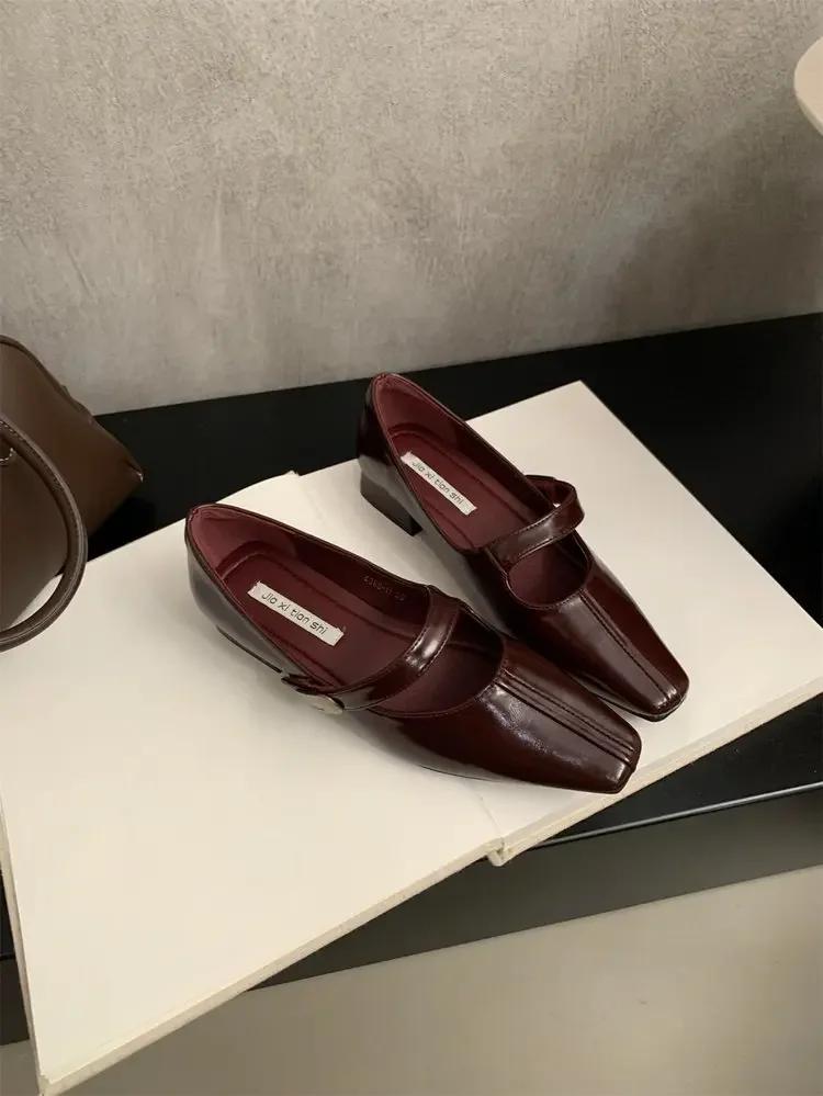 Fashion 2025 Spring Retro Women's High-Heeled Shoes Fashion Mid Heel Pointed Toe Party Shoes Women Chunky Mary Jane Shoes Zapatillas