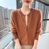 Women's Retro Cable Knit Mink Velvet Cardigan - Round Neck, Long Sleeve, Loose Fit, Short Sweater Coat