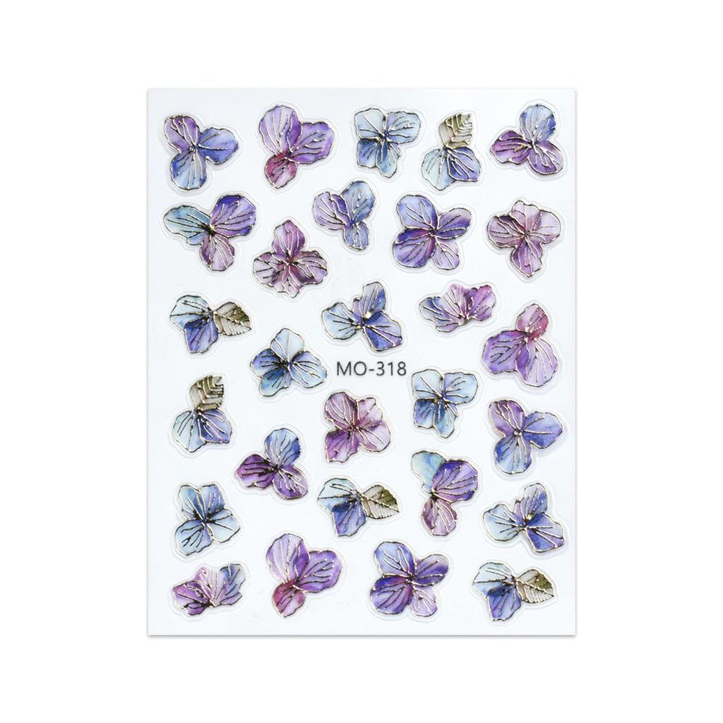 Fragrant Dreamy Purple-Gold Floral Embossed Nail Stickers