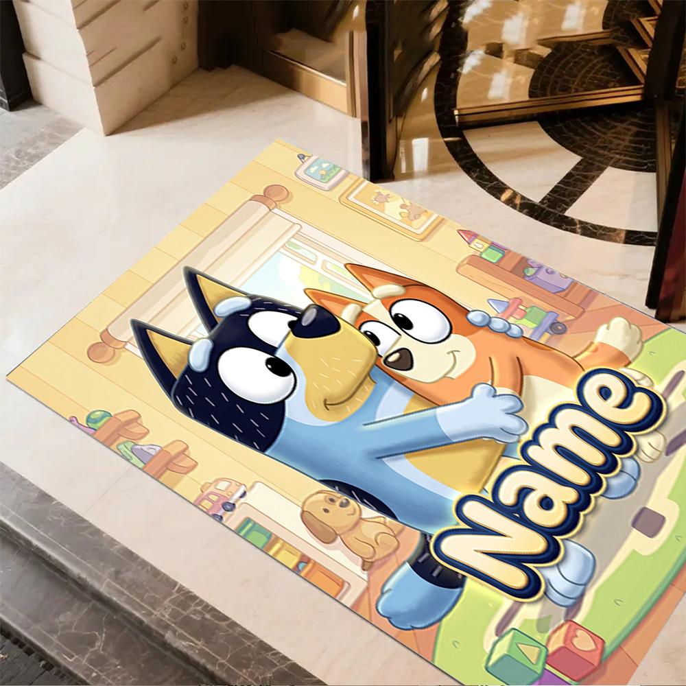 Bluey's Hug Adventure Personalized Text Area Rug Suitable for Decorate room Outdoor Game Room Kitchen Antislip Carpet Anime Office Decor