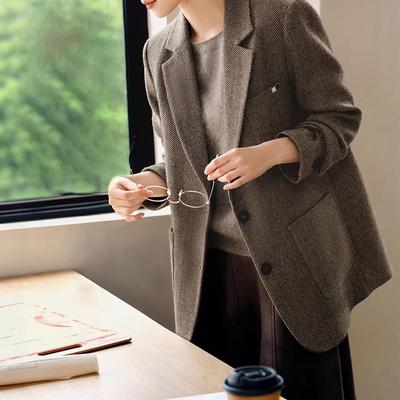 Women's Vintage Wool Twill Blazer - Autumn/Winter Retro Style