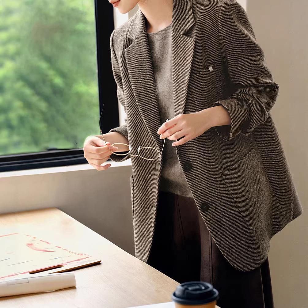 Women's Vintage Wool Twill Blazer - Autumn/Winter Retro Style