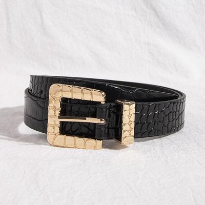 New Women's Crocodile Pattern Buckle Crocodile Pattern Patent Leather Chic Fashion European and American Business Belt