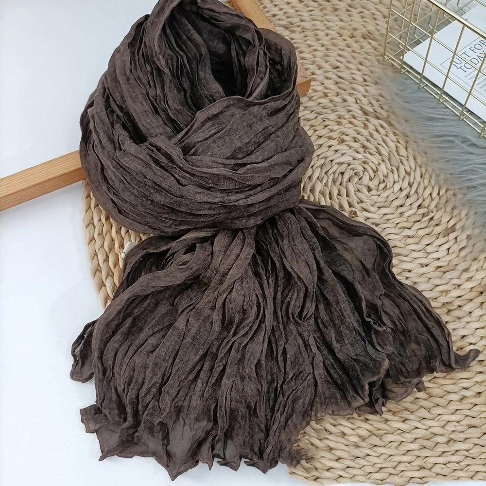 

Vreovor Scarf Solid Color Female Literary Texture Fold Length Spring Autumn Winter Shawls Thin Fried Dough Twists Ethnic 200cm