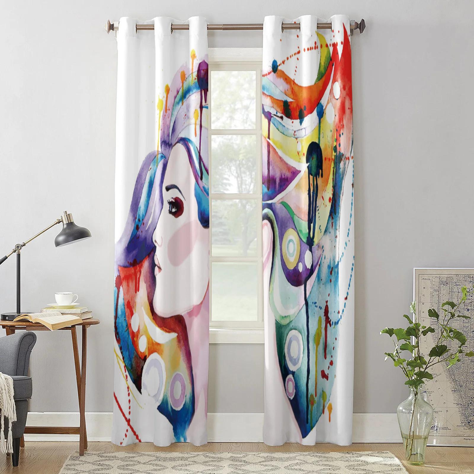 Женщина Волосы Всплеск Чернила Искусство Окна Шторы Гостиная Спальня Оконные Обстановки — фото 5