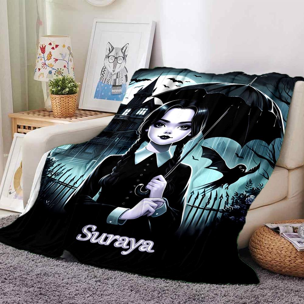 Customiz Name Personality Wednesday Addams Blanket Soft &Warm Sofa Office Bed Travel Lunch Break Blanket, Gift Suitable All Seasons