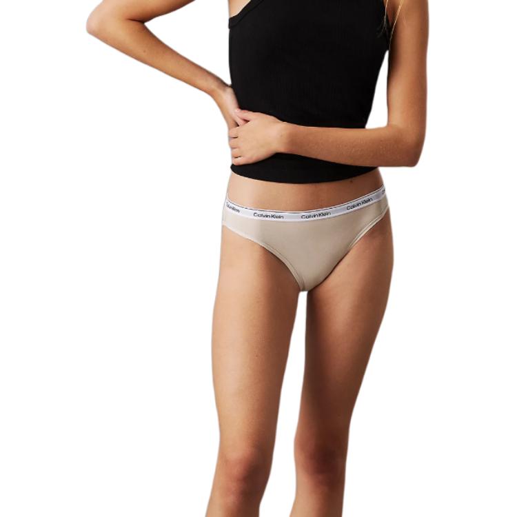 

Calvin Klein Letter Waistband Mid-Rise Triangle Bikini Underwear Women underwear Milk-Tea 000QD5044E-PEA XL