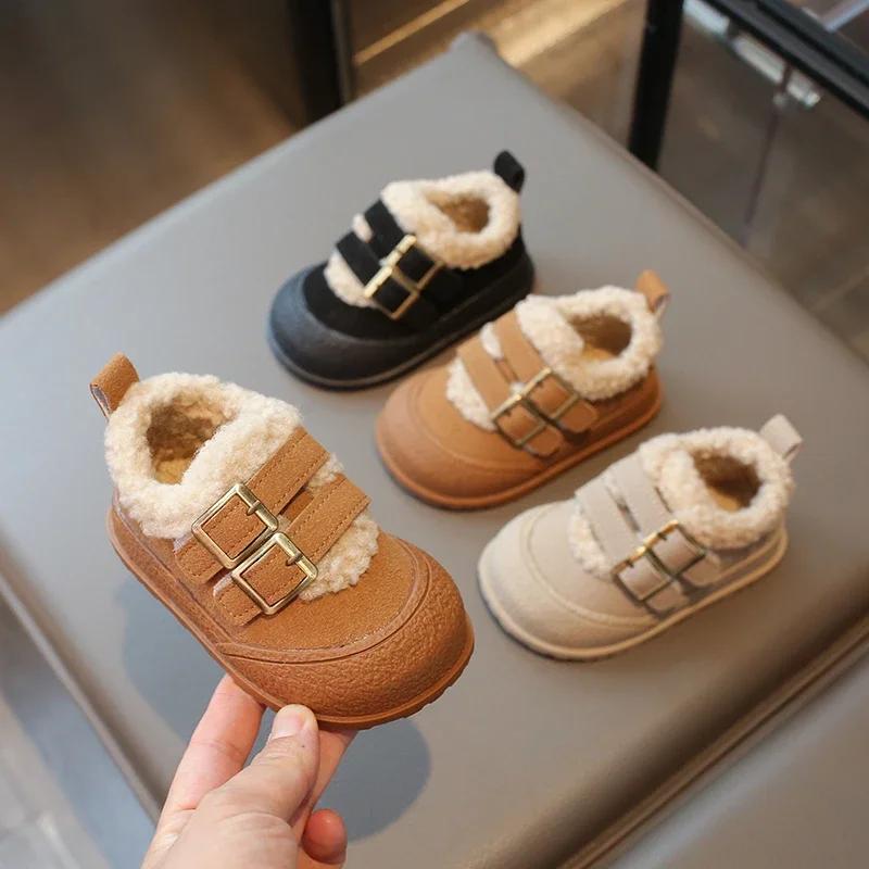 Children Plush Warm Shoes for Girl Winter New Fashion Korean Style Soft Thick Sole Anti-slippery Versatile Chic Casual Shoe