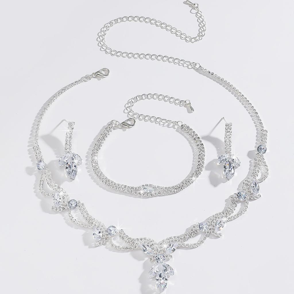 Bridal Zircon Jewelry Set Full Of Diamonds Rhinestones Women'S Wedding Supplies Jewelry Necklace Earrings Bracelet Three-Piece Set