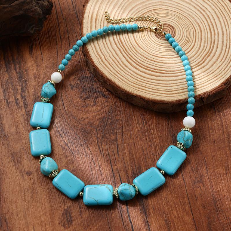 Multiple Styles Available Necklace for Women Natural Turquoise Beaded Jewelry Niche Sense Double Teardrop Pendant Turquoise Beautiful Elegant Necklace