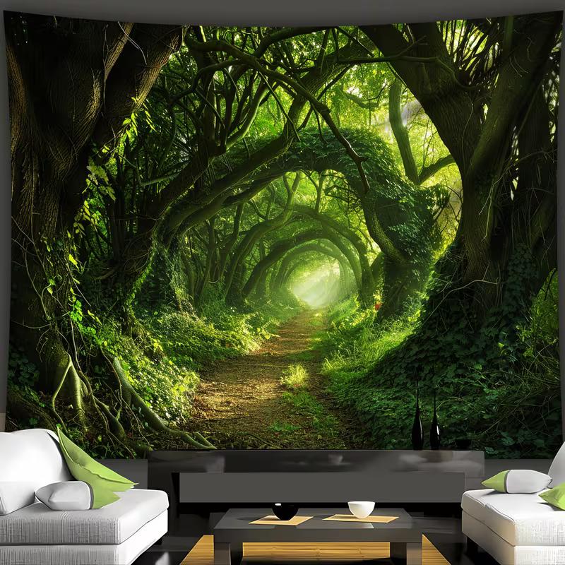 

2D Lush Green Forest Tapestry Magical Tree Canopy Path Wall Art Tapestry for Home Aesthetic Decor 47.2x31.5inch/120*80cm
