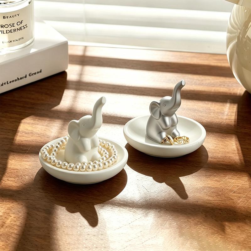 Cute Elephant Resin Jewelry Ring Holder Trinket Dish Decorative Tray for Rings Earrings Necklaces Home Vanity Tabletop Display