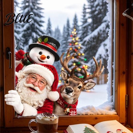 Winter Wonderland Decals Santa Claus Snowman and Elk Static Glass Stickers Christmas Window Cling Snow Scene Decor Removable PVC for Holiday