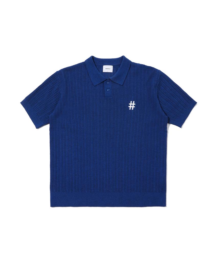 BEENTRILL Short Sleeve Cable Collar Comfort Fit Knit (Dark Blue)