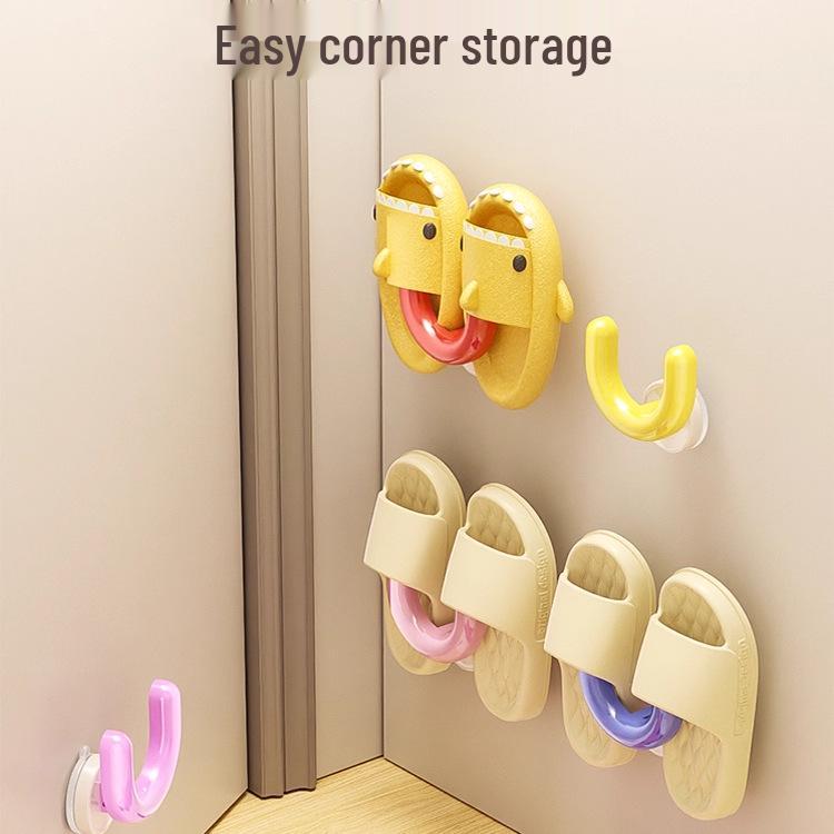 Wall-Mounted Suction Cup Shoe Rack for Bathroom - No-Drill Slipper and Shoe Storage Hanger
