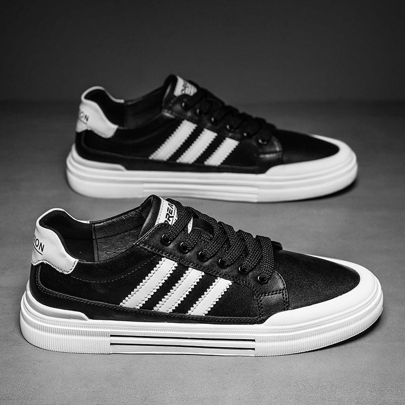 

Putian sports shoes trendy board shoes three bars little white shoes genuine leather platform popular men s shoes advanced sense of national tide 44 чёрный