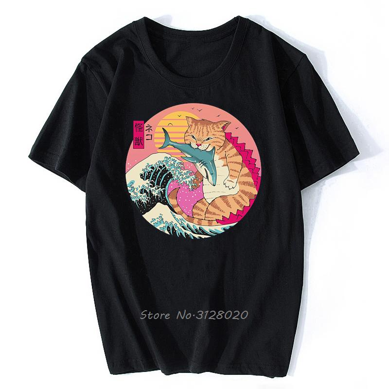 Anime Samurai Cat T Shirt Men Japanese Ukiyo-E Ninja Cat Print T-Shirt Men Cotton Tshirt Fashion Streetwear Harajuku Tees