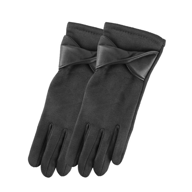 Winter Gloves Women's Suede, Cold-proof and Warm Gloves Women's Fleece Thickened Gloves Men's Bow Gloves Women