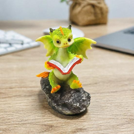 Yousheng Dragon Figurine Cute Resin Dragon Reading Statue Miniature Fairy Garden Ornaments for Terrarium Micro Landscape DIY Crafts