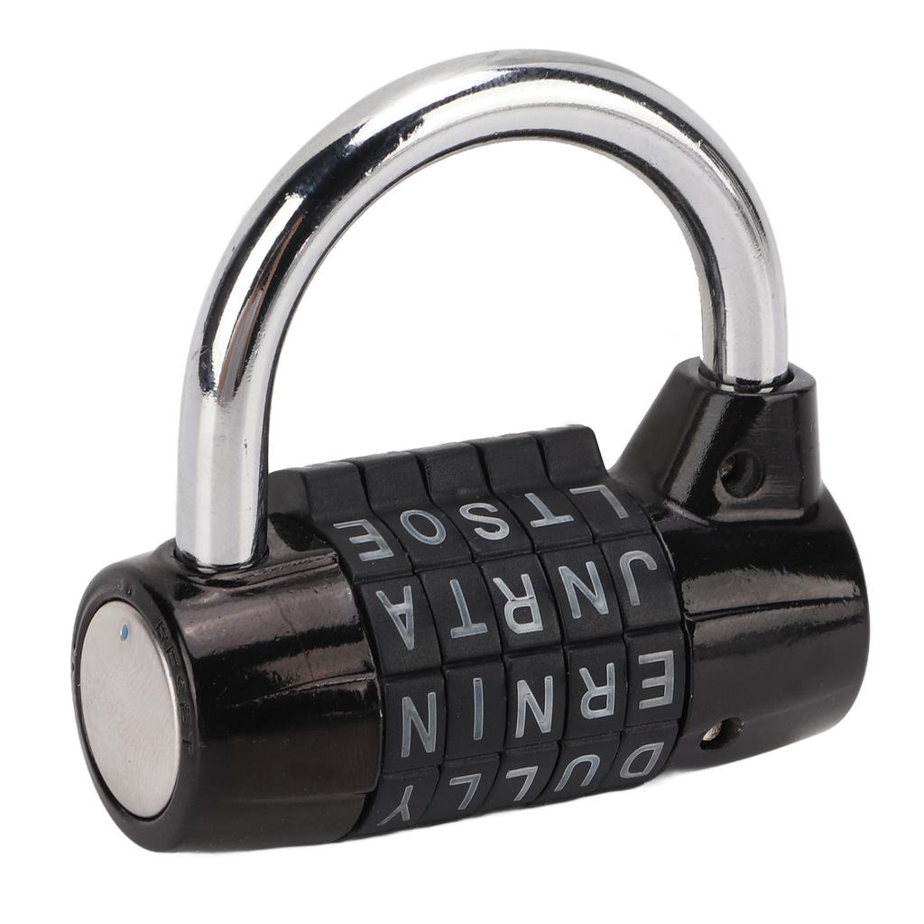 5 Letters Combination Lock Antitheft Zinc Alloy Solid Black Padlock for Gym Suitcase