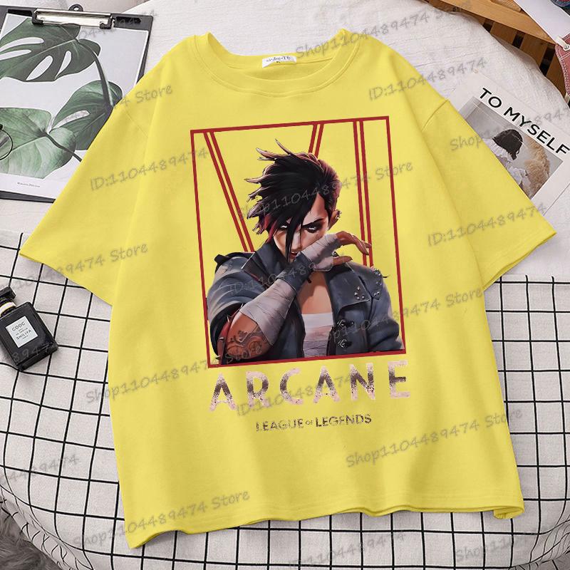 Arcane Vi Fashion Streetwear T-shirt for Men Women League of Legends Trending Clothes Jinx Anime Fans Gift Street Style Tshirts