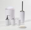 Solid Color Bathroom Accessory Set: 6-Piece Plastic Kit with Mouthwash Cup, Toothbrush Holder, Soap Dish, and Storage Containers.