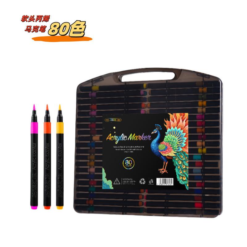 80-12 Barev Černá Krabička Měkké Hroty Akrylové Fixy, Neprosakující Mísitelné Barvicí Fixy, Dětské DIY Graffiti Kreslení Akvarelové Fixy