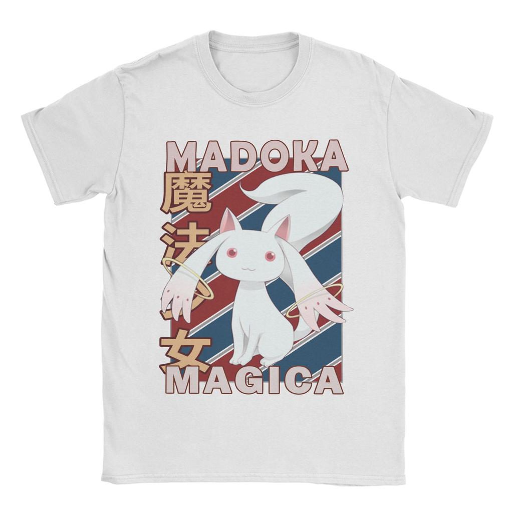 Puella Magi Madoka Magica Qbey Tshirts Men's Cotton Tops Priting Cute Kyubey Anime Round Neck Short Sleeve