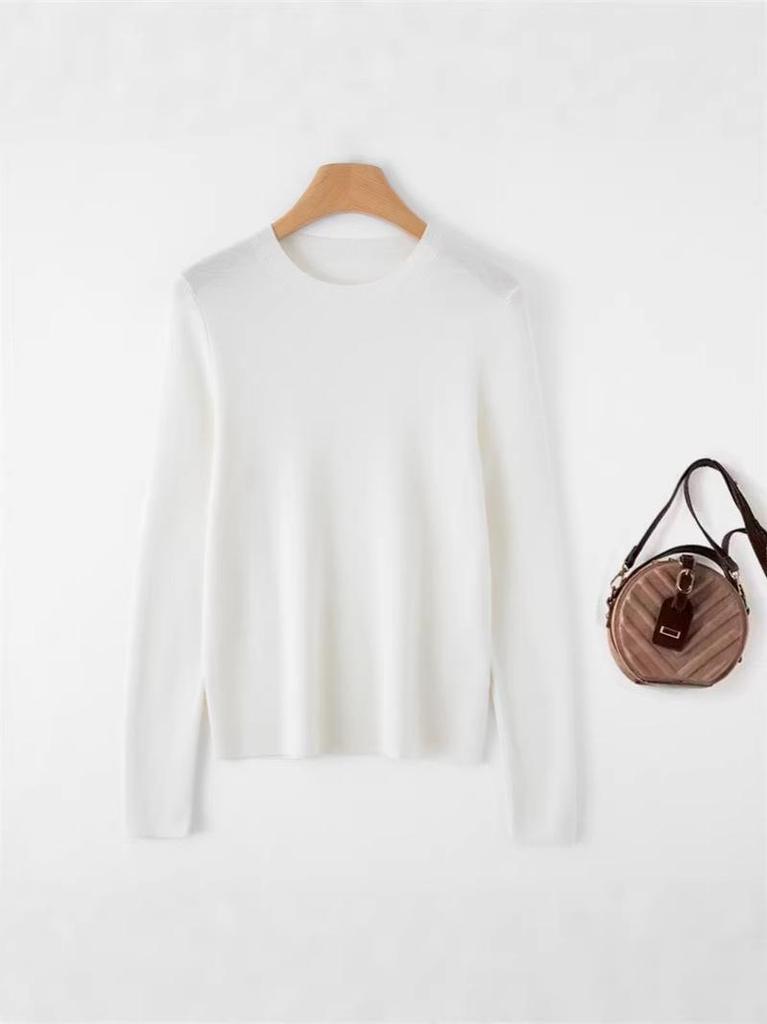 Spring/Autumn 2026 Women's Loose Solid Color Wool Pullover Sweater - Cute and Slimming Base Layer