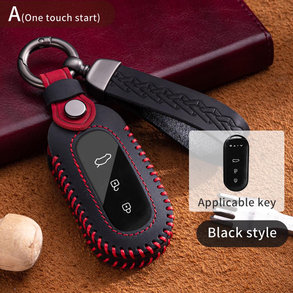 Fashion Genuine Leather Auto Intelligent Key Fob Cover Case Fit For Aito M5 M7 3 Buttons Smart Protective Housing Key Ring Automotive Auto