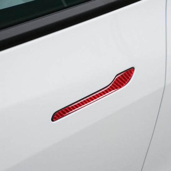 Set Bright Carbon Fiber Car Side Door Handle Sticker For Tesla Model 3 Y 17-22