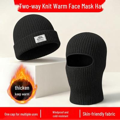 Berretto Spesso in Lana Stile Europeo e Americano con Paraorecchie - Cappello a Maglia 2-in-1 e Protezione Facciale Regolabile per Ciclismo Caldo