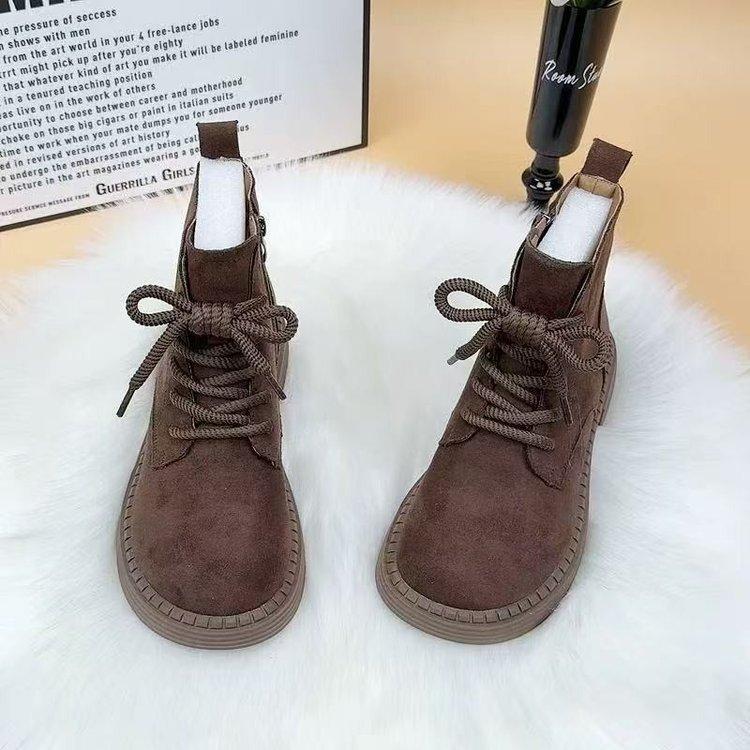 Martin boots women's flat bottom 2025 new autumn and winter British style lace-up retro short boots thick-soled heightening velvet matte boots