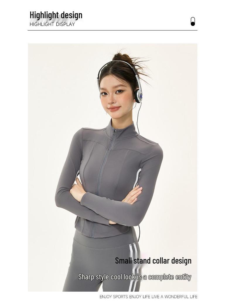 Women’s Autumn/Winter Yoga Suit: Slimming Stand Collar Zipper Jacket with Long Sleeves for Running, Training, and Fitness