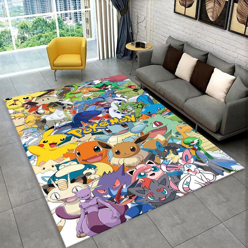 Cute Pokemon Pikachu Cartoon Carpet Rug for Playroom Bedroom Living Room Sofa Home Decor,kid Game Area Rug Non-slip Floor Mat